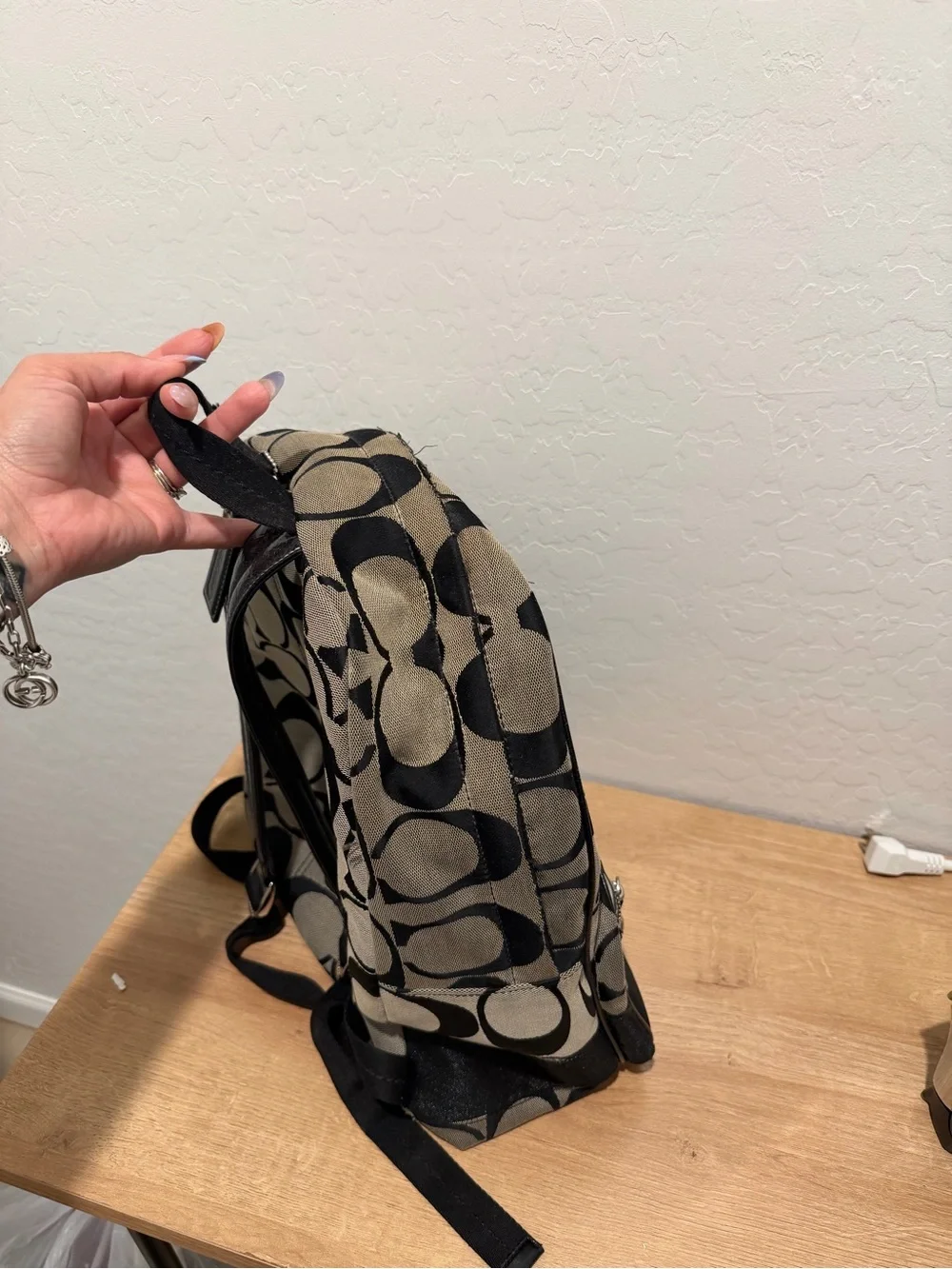 Coach Black & Beige Signature Canvas Mini Backpack